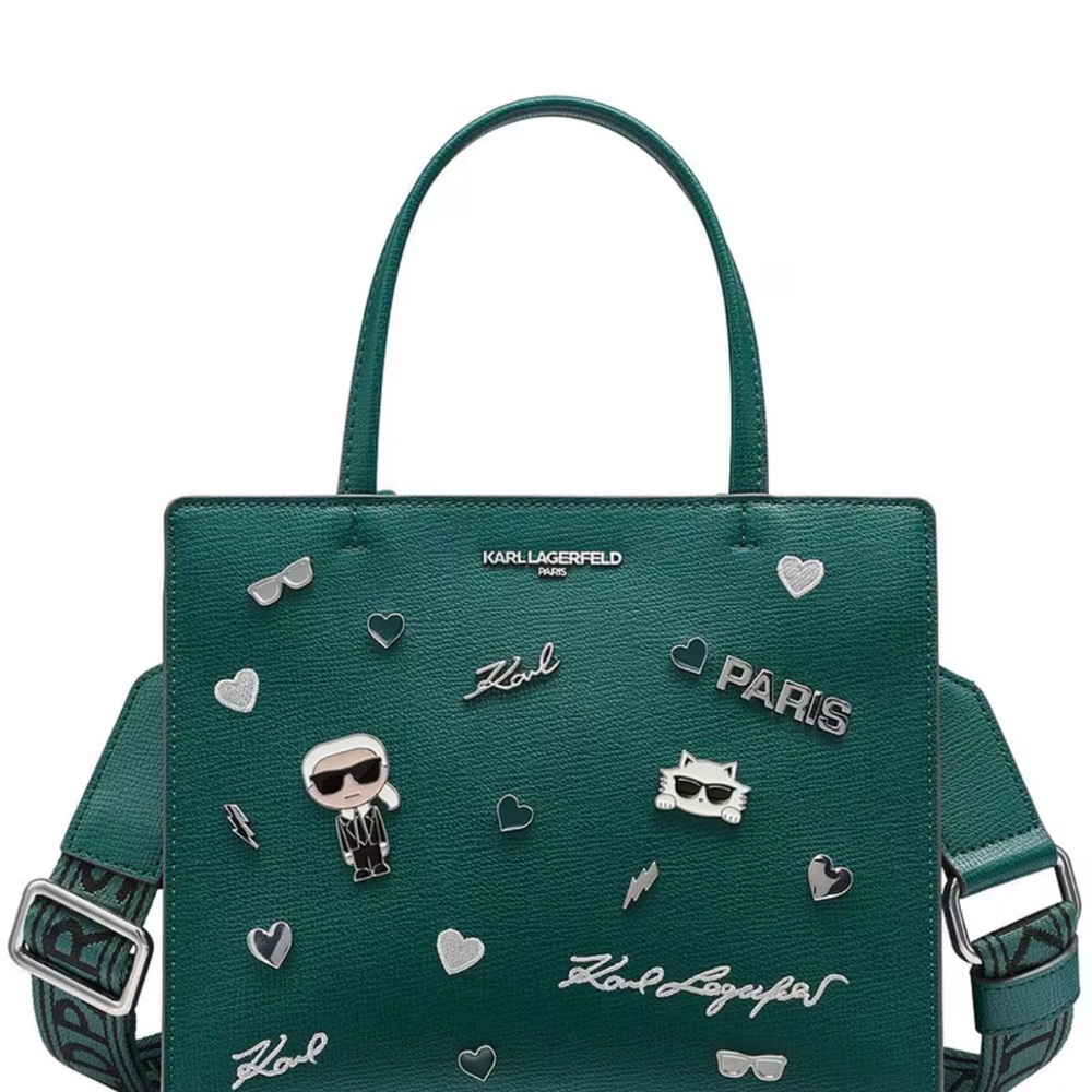 Karl Lagerfeld Green Tote with Iconic Embellishments